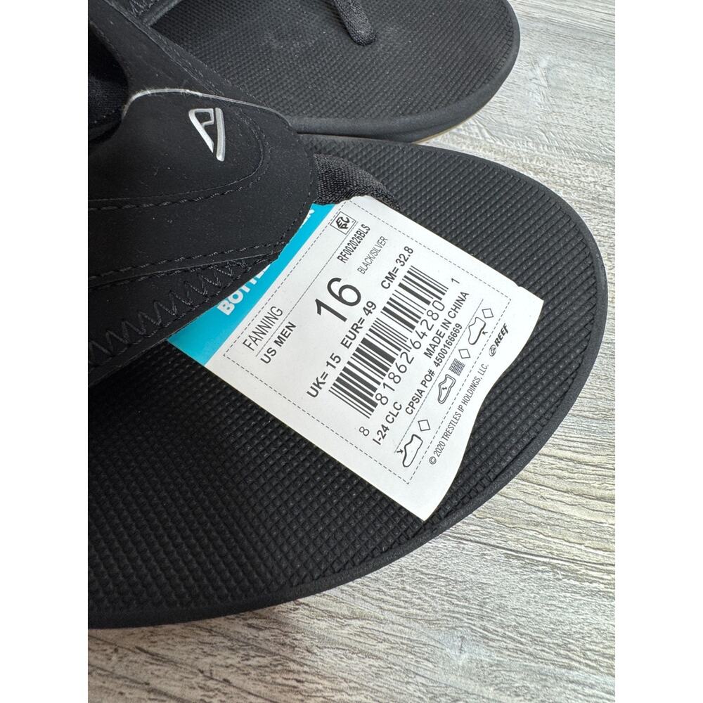 NWT Reef Fanning Flip Flops Bottle Opener Sandals Black/Silver Men's Size 16 - Picture 6 of 9